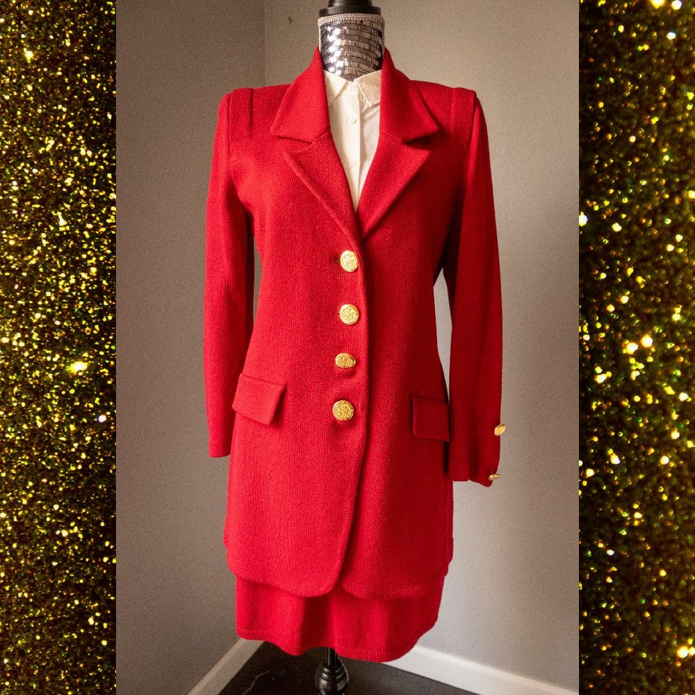 SOLD St. John Three Piece Red Knitted Skirt Pant S